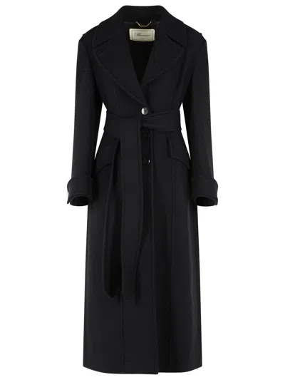 Blumarine Ankle-length Black Wool Blend Coat With Matching Belt