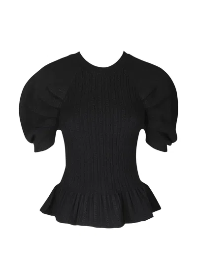 Blumarine Cable-knit Peplum Sweater In Black