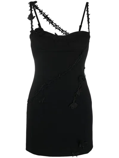 Blumarine Floral Appliqué Midi Dress - Women's - Elastane/acetate/viscose/polyester In Black