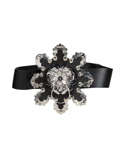 Blumarine Floral Pattern Leather Belt In Black