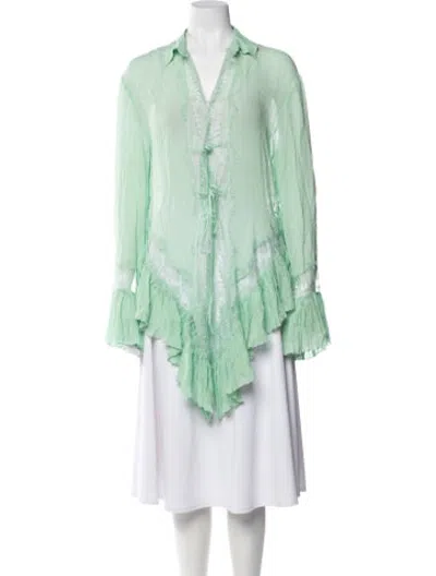 Pre-owned Blumarine V-neck Long Sleeve Blouse In Green