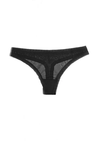Blush Lingerie Women's Mesh Lace Trim Thong Panty In Black