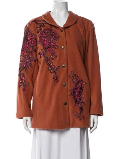 Pre-owned Bob Mackie Floral Print Coat In Orange