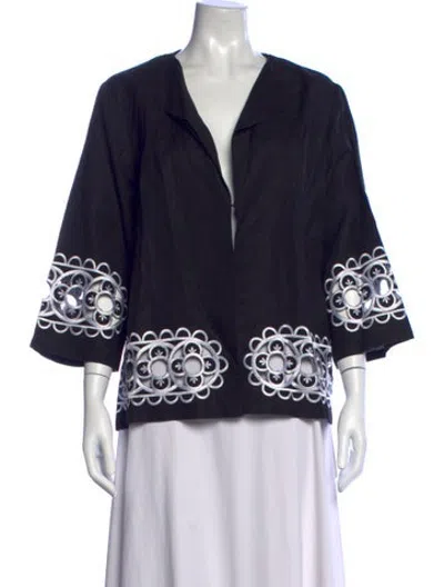 Pre-owned Bob Mackie Open Front Three-quarter Sleeve Top In Blue