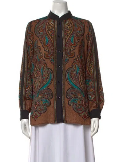 Pre-owned Bob Mackie Paisley Print Long Sleeve Top In Brown