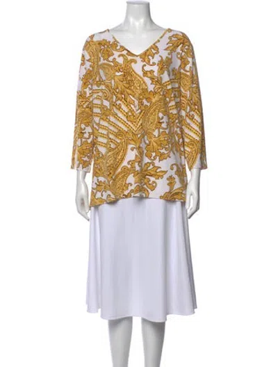 Pre-owned Bob Mackie Printed V-neck Tunic In White