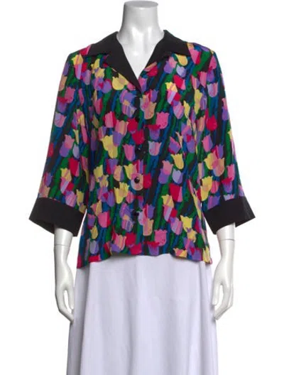 Pre-owned Bob Mackie Silk Floral Print Top In Multicolor