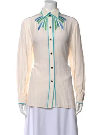 Pre-owned Bob Mackie Silk Long Sleeve Blouse In Neutrals