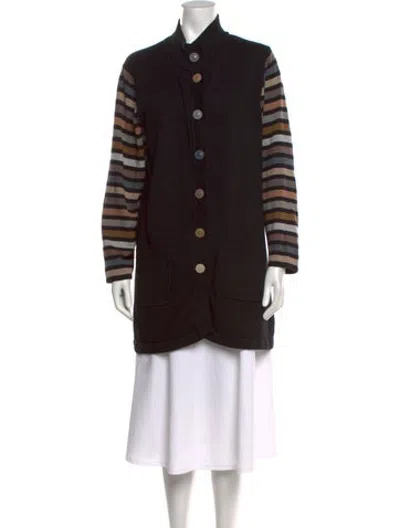 Pre-owned Bob Mackie Striped Open Front Sweater In Black