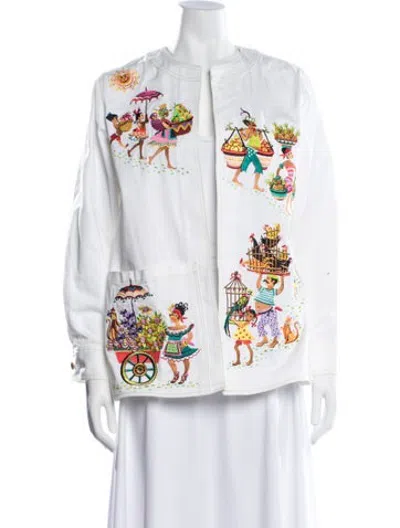 Pre-owned Bob Mackie Wearable Art Graphic Print Jacket In White