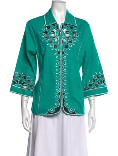 Pre-owned Bob Mackie Wearable Art Printed Three-quarter Sleeve Top In Green