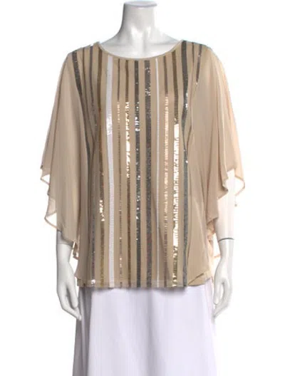Pre-owned Bob Mackie Wearable Art Striped Crew Neck Top In Neutrals
