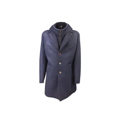 Bob - Single-breasted Coat With Grey Hood A24andy164 In Blue