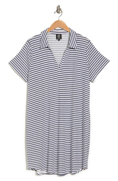 Bobeau Striped Polo Dress In Ivory Navy