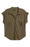 Bobeau Utility Short Sleeve Button-up Shirt In Olive