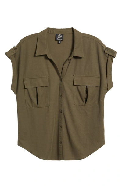 Bobeau Utility Short Sleeve Button-up Shirt In Brown