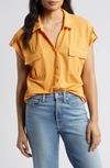 Bobeau Utility Short Sleeve Button-up Shirt In Golden