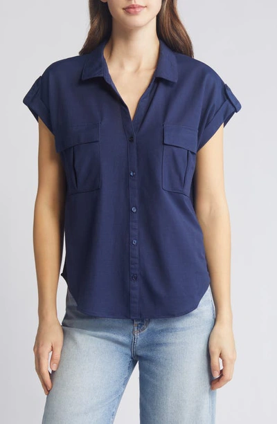 Bobeau Utility Short Sleeve Button-up Shirt In Navy