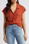 Bobeau Utility Short Sleeve Button-up Shirt In Picante