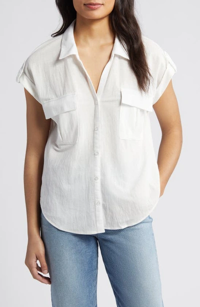 Bobeau Utility Short Sleeve Button-up Shirt In White