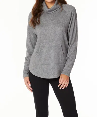 Bobi Funnel Neck Raglan W/ Pocket Sweater In Grey