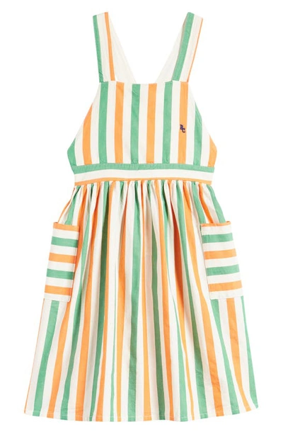 Bobo Choses Babies' Kids' Stripe Cotton Pinafore Dress In Off White