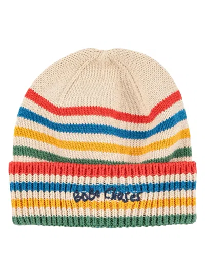 Bobo Choses "tic Tac Toe" Knited Striped Beanie In White