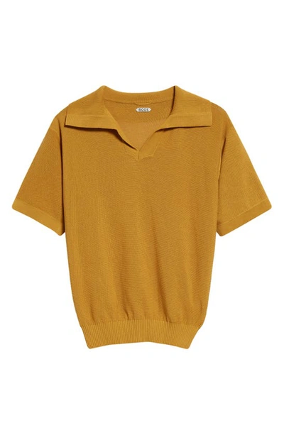 Bode Boxy Cotton Polo In Brown Yellow