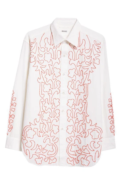 Bode Crossvine Beaded Cotton Button-up Shirt In White