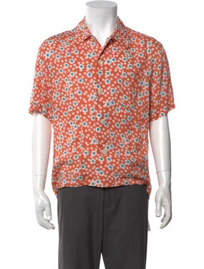 Pre-owned Bode Floral Print Short Sleeve Shirt In Orange