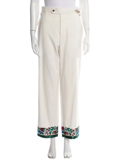 Pre-owned Bode Floral Print Wide Leg Pants In Neutrals