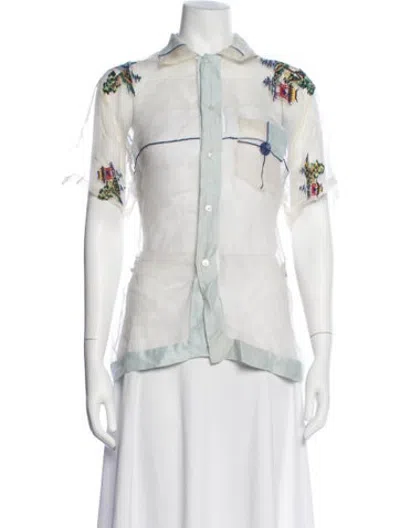 Pre-owned Bode Graphic Print Short Sleeve Button-up Top In White