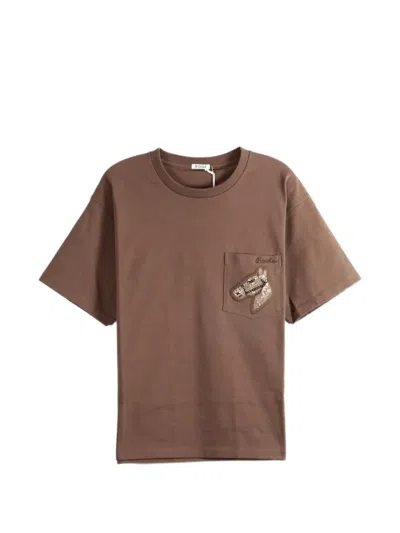 Bode Horse-patch Pocket T-shirt In Brown