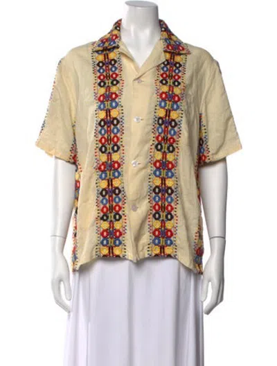 Pre-owned Bode Linen Graphic Print Button-up Top In Multicolor