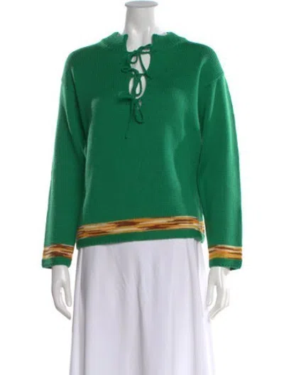 Pre-owned Bode Merino Wool V-neck Sweater In Green
