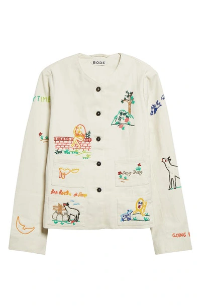 Bode Nursery Rhyme Beaded Cotton Jacket In Ecru Multi