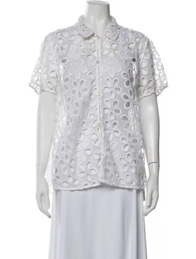 Pre-owned Bode Patterned Short Sleeve Top In White