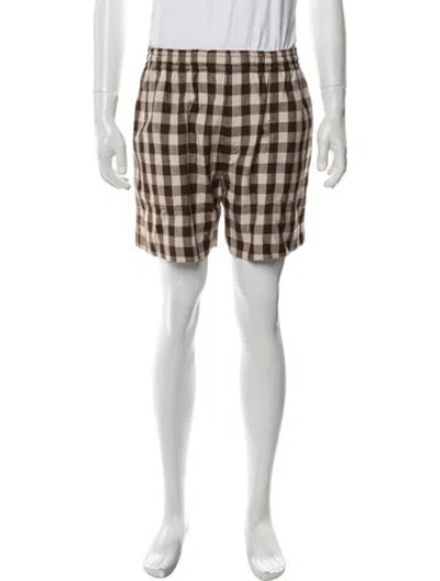 Pre-owned Bode Plaid Print Shorts In Brown