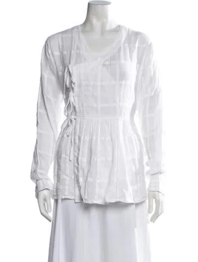Pre-owned Bode Plaid Print V-neck Top In White