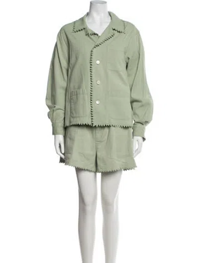 Pre-owned Bode Scalloped Accent Short Set In Green