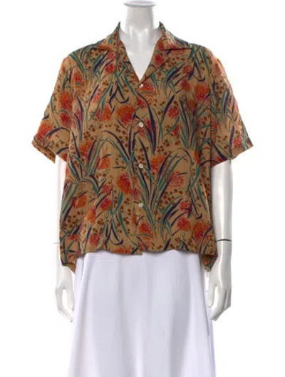 Pre-owned Bode Silk Floral Print Button-up Top In Brown