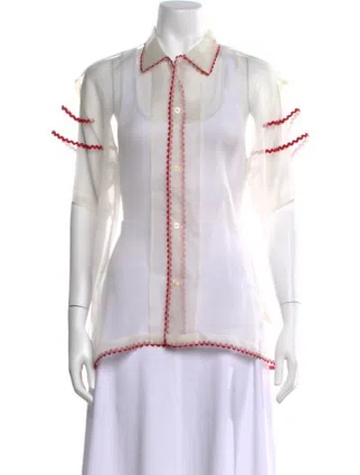 Pre-owned Bode Silk Short Sleeve Blouse In White