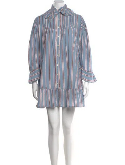 Pre-owned Bode Striped Long Dress In Blue