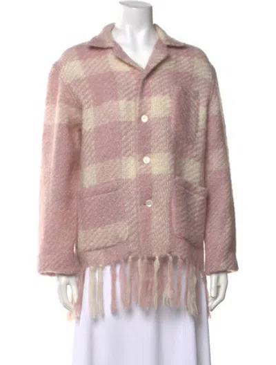 Pre-owned Bode Wool Plaid Print Sweater W/ Tags In Pink