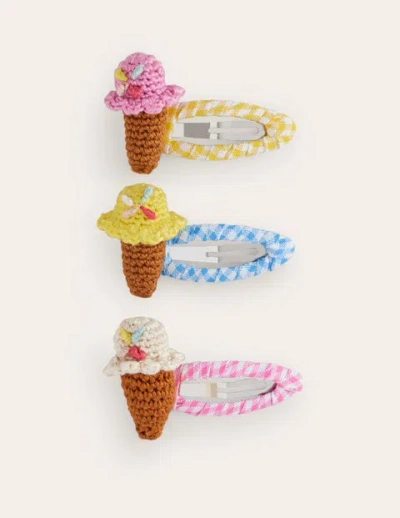 Boden Kids' 3 Pack Hair Clips Gingham Ice Creams Girls  In Multi