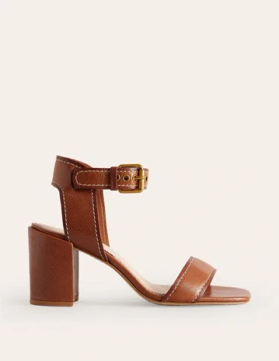 Boden Ankle Strap Heeled Sandals Tan Leather Women