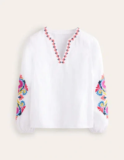 Boden Bonnie Floral Embroidered Linen Top In White Multi Floral