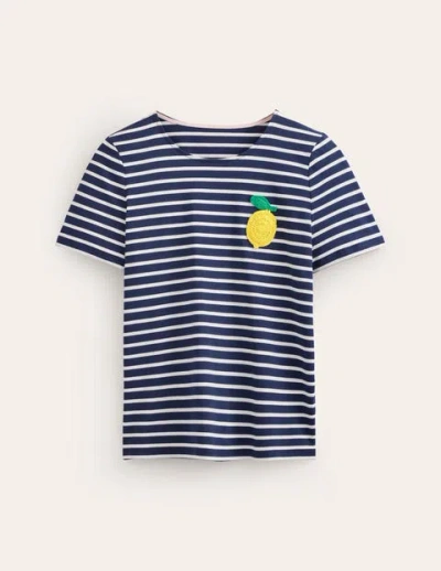 Boden Crochet T-shirt Navy, Ivory Lemons Women