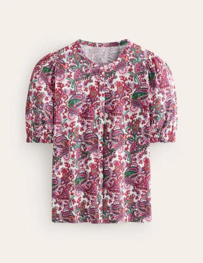 Boden Dolly Puff Sleeve Jersey Shirt Multi, Fantastical Women