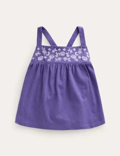 Boden Kids' Embroidered Jersey Vest Wisteria Blue Girls  In Purple